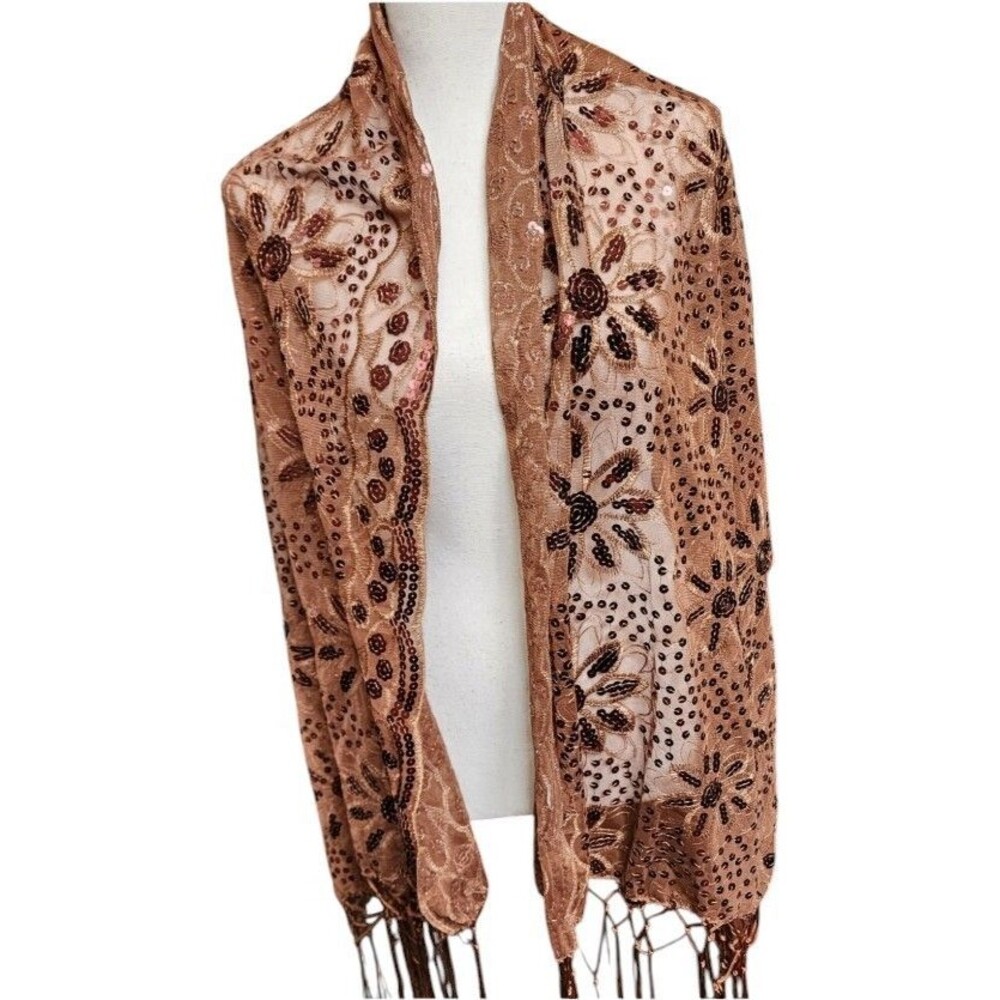 Brown Sequin Scarf Boho 64' x 23'